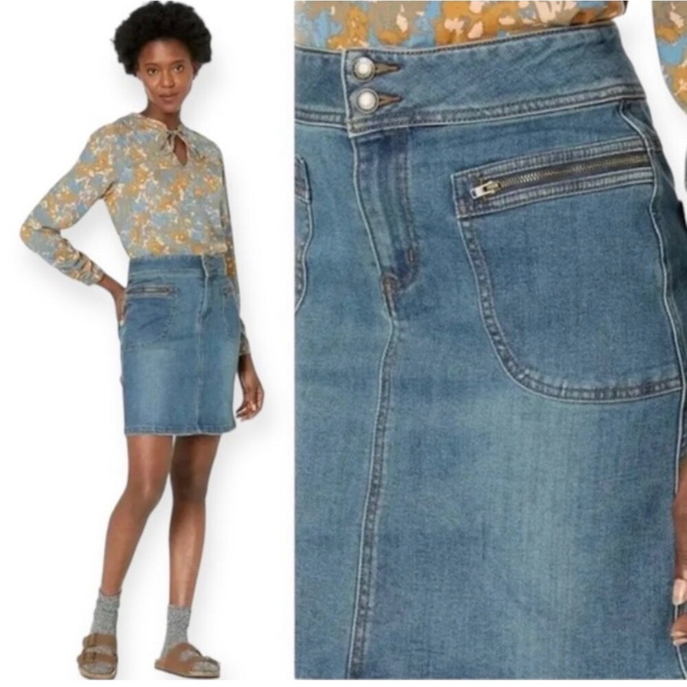 Prana Denim Mini Skirt Women 2 Blue Zipper Pocket Utility Stretch Medium Wash